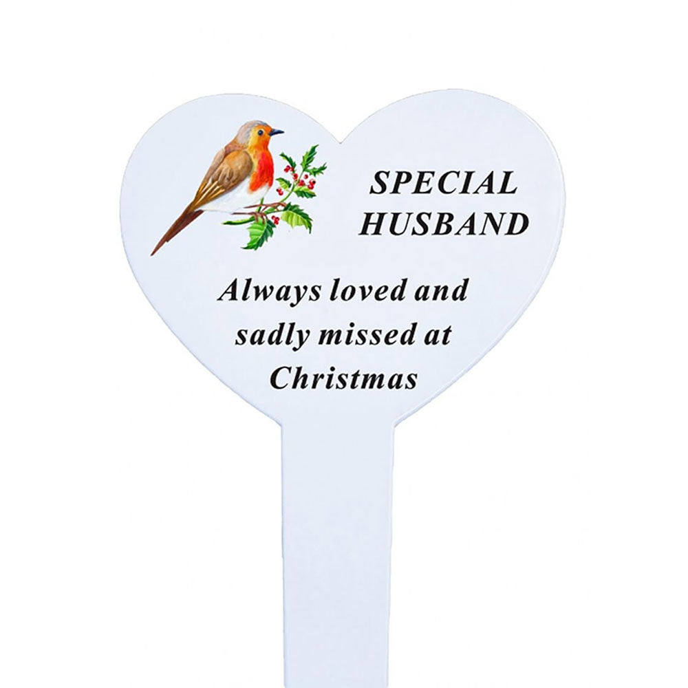 Special Husband Christmas robin heart memorial ground stake