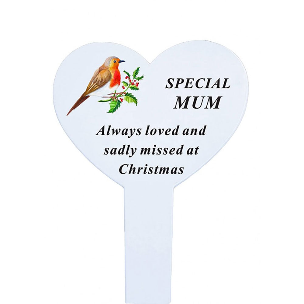 Mum Christmas Robin Memorial Heart Ground Stake