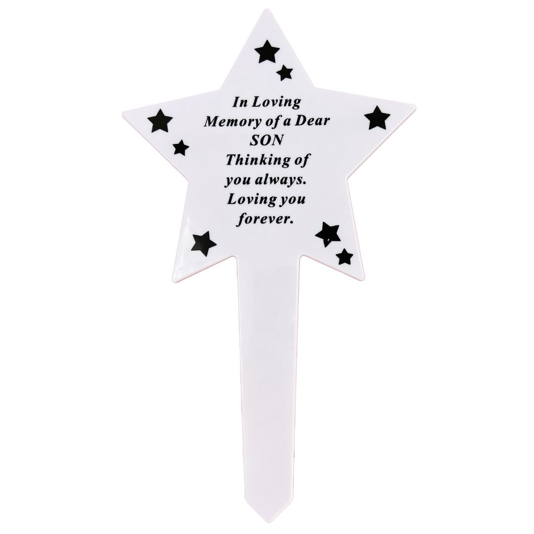 Son memorial tribute stick for the graveside