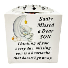 Load image into Gallery viewer, Special Son Baby Boy Teddy Bear Moon Memorial Graveside Flower Vase Pot Holder