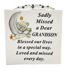 Load image into Gallery viewer, Special Grandson Baby Boy Teddy Bear Moon Memorial Graveside Flower Vase Pot Holder