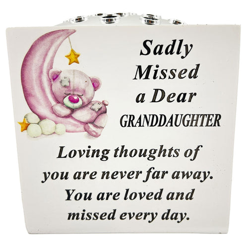 Special Granddaughter Baby Girl Teddy Bear Moon Memorial Graveside Flower Vase Pot Holder