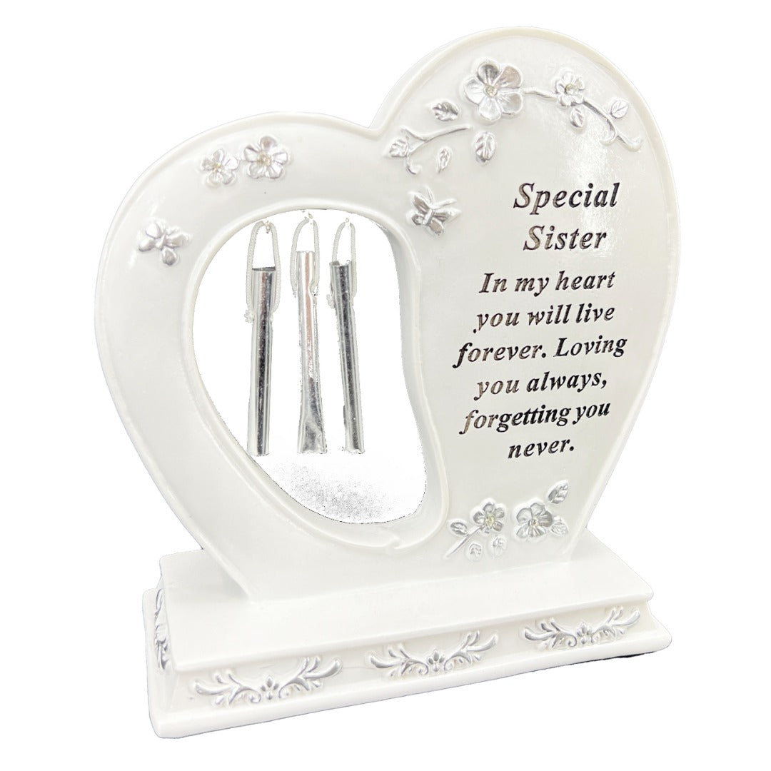 Special Sister Graveside Memorial Wind Chime Heart Grave Plaque Ornament Decoration