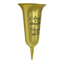 Load image into Gallery viewer, Set of 2 Gold Mirrored Mirror Forever in Our Hearts Fluted Spiked Memorial Grave Flower Vases