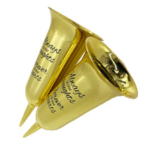 Load image into Gallery viewer, Set of 2 Gold Mirrored Mirror Forever in Our Hearts Fluted Spiked Memorial Grave Flower Vases