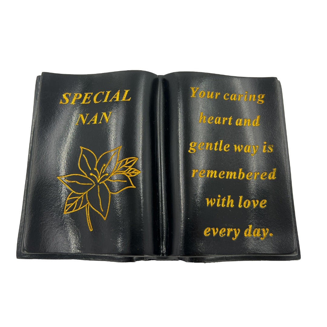 Special Nan Gold Lily Flower Graveside Black Book Memorial Ornament