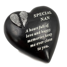 Load image into Gallery viewer, Special Nan Angel Wings Memorial Black Heart Grave Plaque Graveside Ornament Decoration