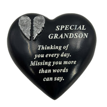 Load image into Gallery viewer, Special Grandson Angel Wings Memorial Black Heart Grave Plaque Graveside Ornament Decoration