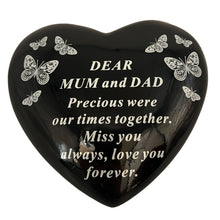 Load image into Gallery viewer, Dear Mum and Dad Butterfly Black Heart Graveside Grave Memorial Ornament Verse Plaque