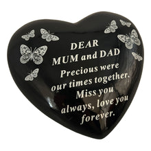 Load image into Gallery viewer, Dear Mum and Dad Butterfly Black Heart Graveside Grave Memorial Ornament Verse Plaque