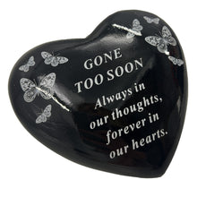 Load image into Gallery viewer, Gone too Soon Someone Special Butterfly Black Heart Graveside Grave Memorial Ornament Verse Plaque