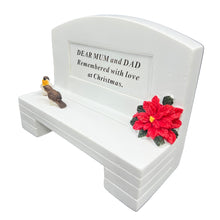 Load image into Gallery viewer, Dear Mum and Dad Christmas Robin Graveside Memorial Bench Grave Plaque Ornament Decoration Xmas Poinsettia Flowers