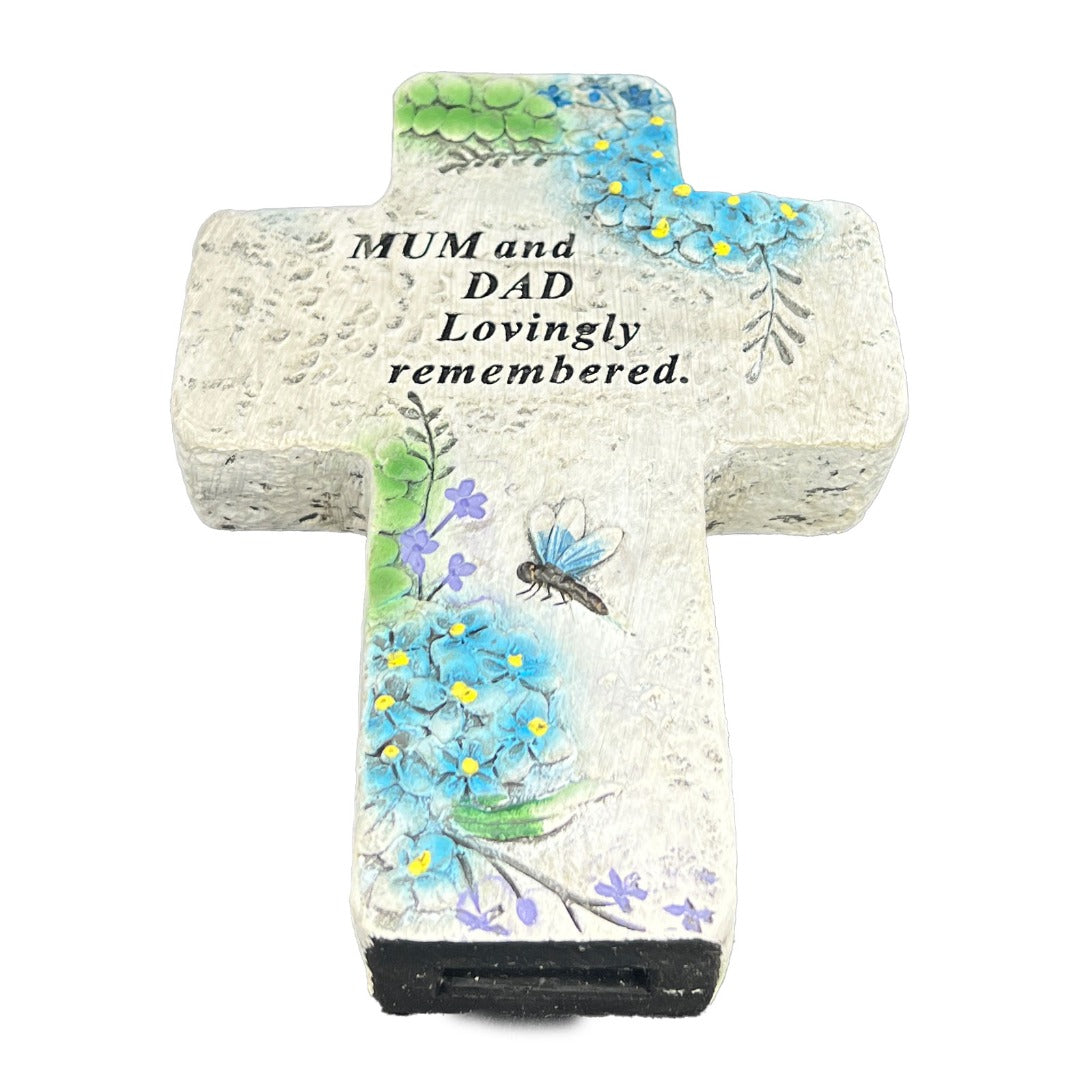 Special Mum and Dad Graveside Memorial Cross Flower Dragonfly Grave Plaque Ornament Decoration