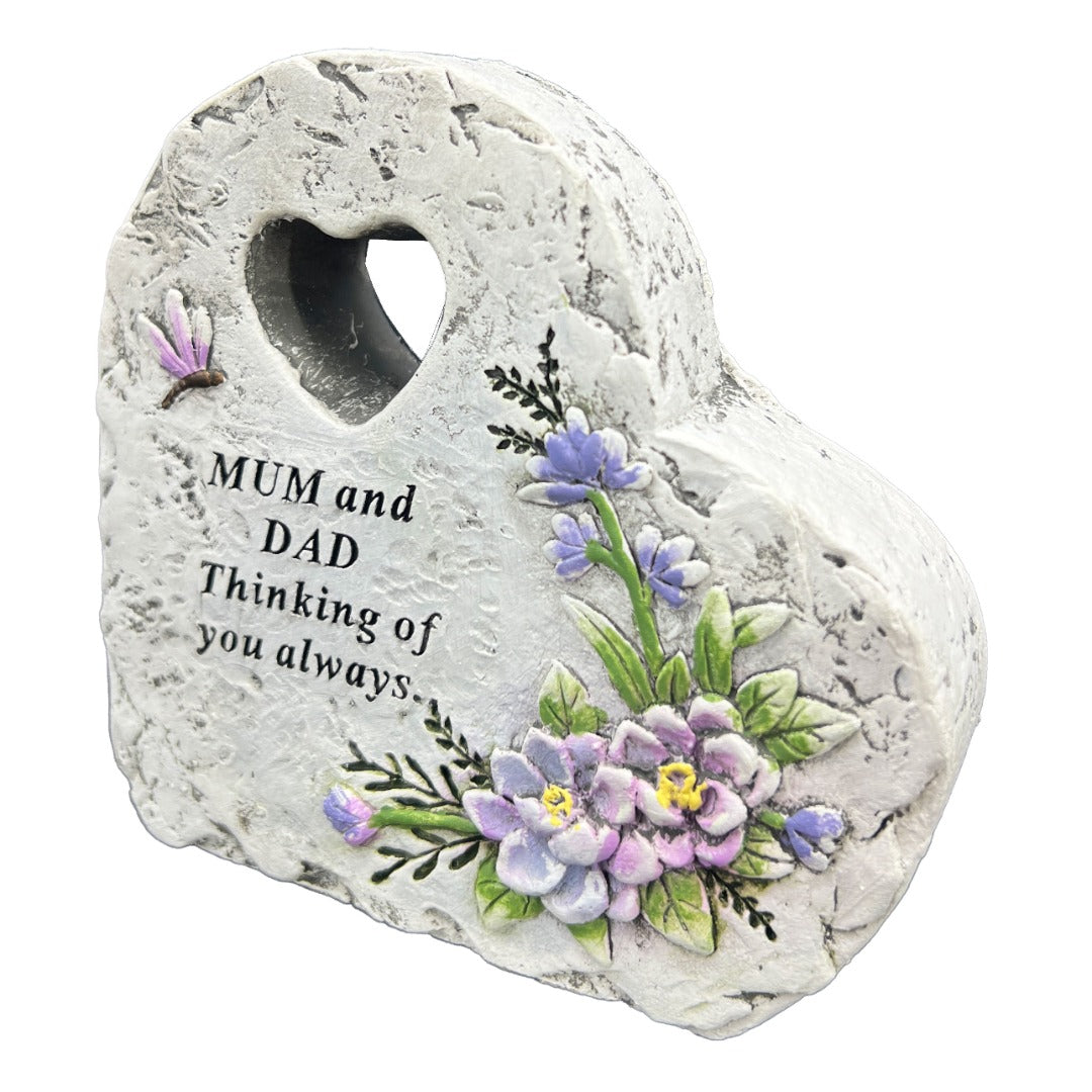 Special Mum and Dad Graveside Memorial Heart Flower Dragonfly Grave Plaque Ornament Decoration