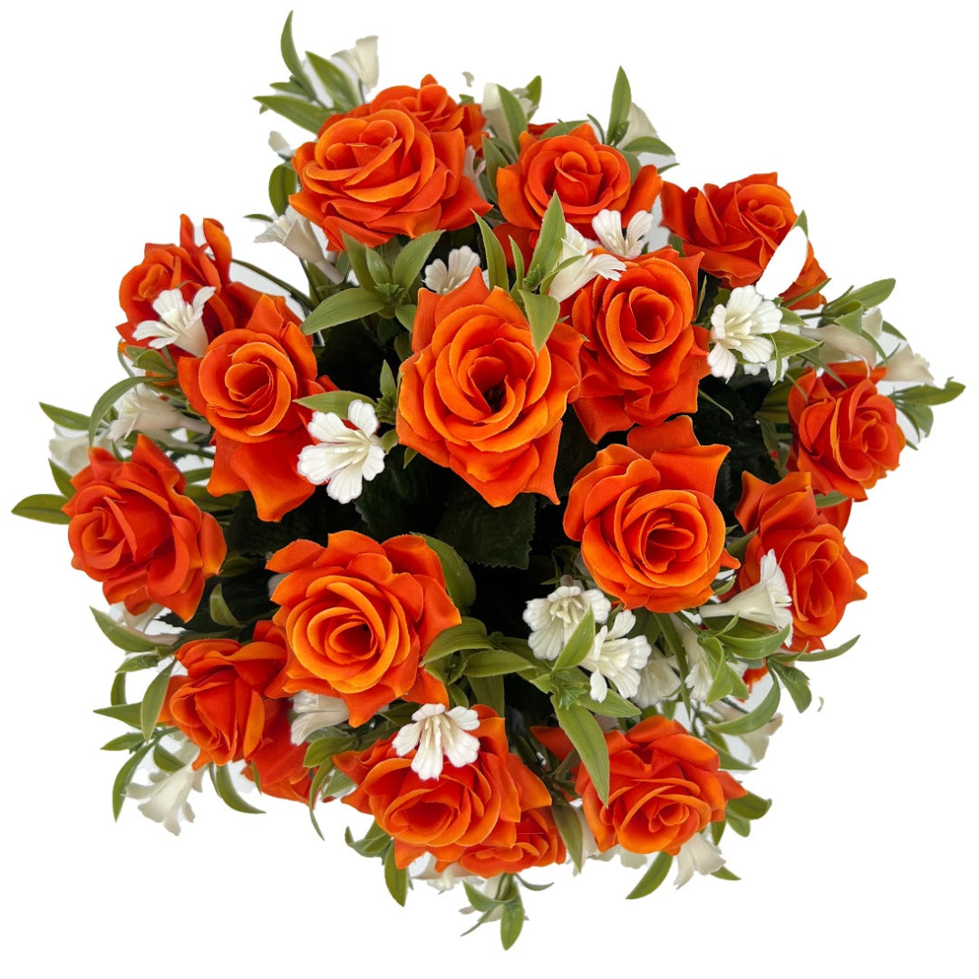 Jaffa orange rose artificial grave pot flowers close up