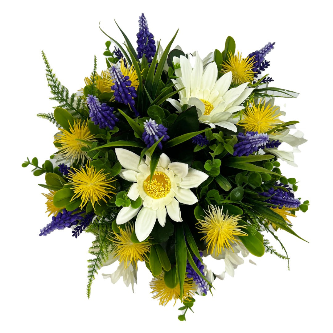 Daisy lavender memorial arrangement front view