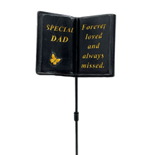 Load image into Gallery viewer, Special Dad Forever Loved Memorial Tribute Stick Graveside Butterfly Black Book Plaque
