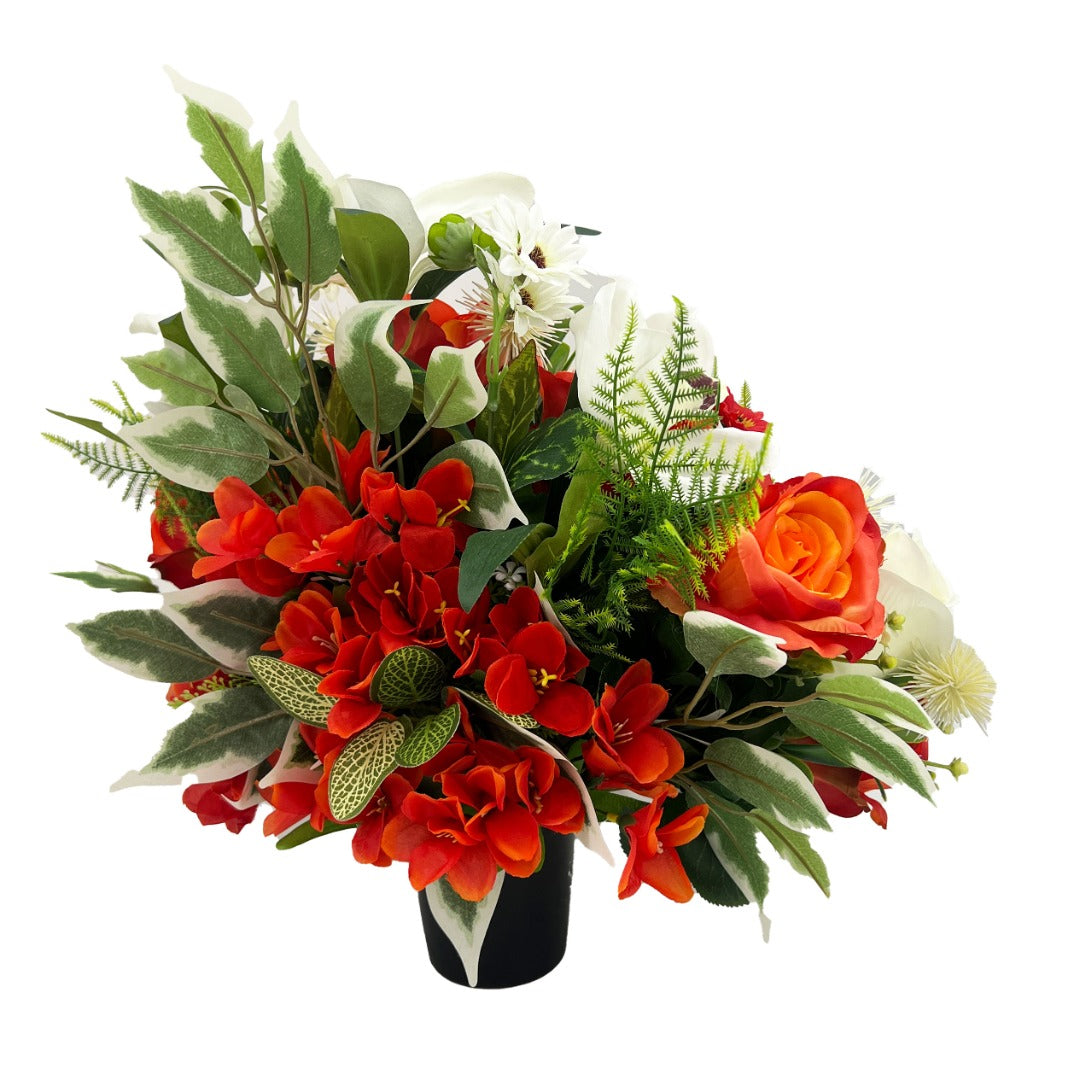 Amelia large orange and white rose artificial grave flowers side view