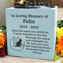 Load image into Gallery viewer, Grey Personalised Custom Pet Cat Moon and Stars Feline Memorial Grave Side Flower Vase Pot