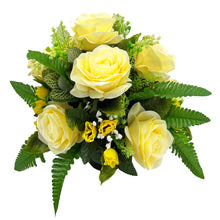 Load image into Gallery viewer, Clara Yellow Lemon Rose Artificial Flower Graveside Cemetery Memorial Arrangement Pot