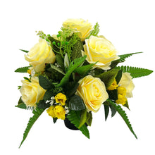 Load image into Gallery viewer, Clara Yellow Lemon Rose Artificial Flower Graveside Cemetery Memorial Arrangement Pot