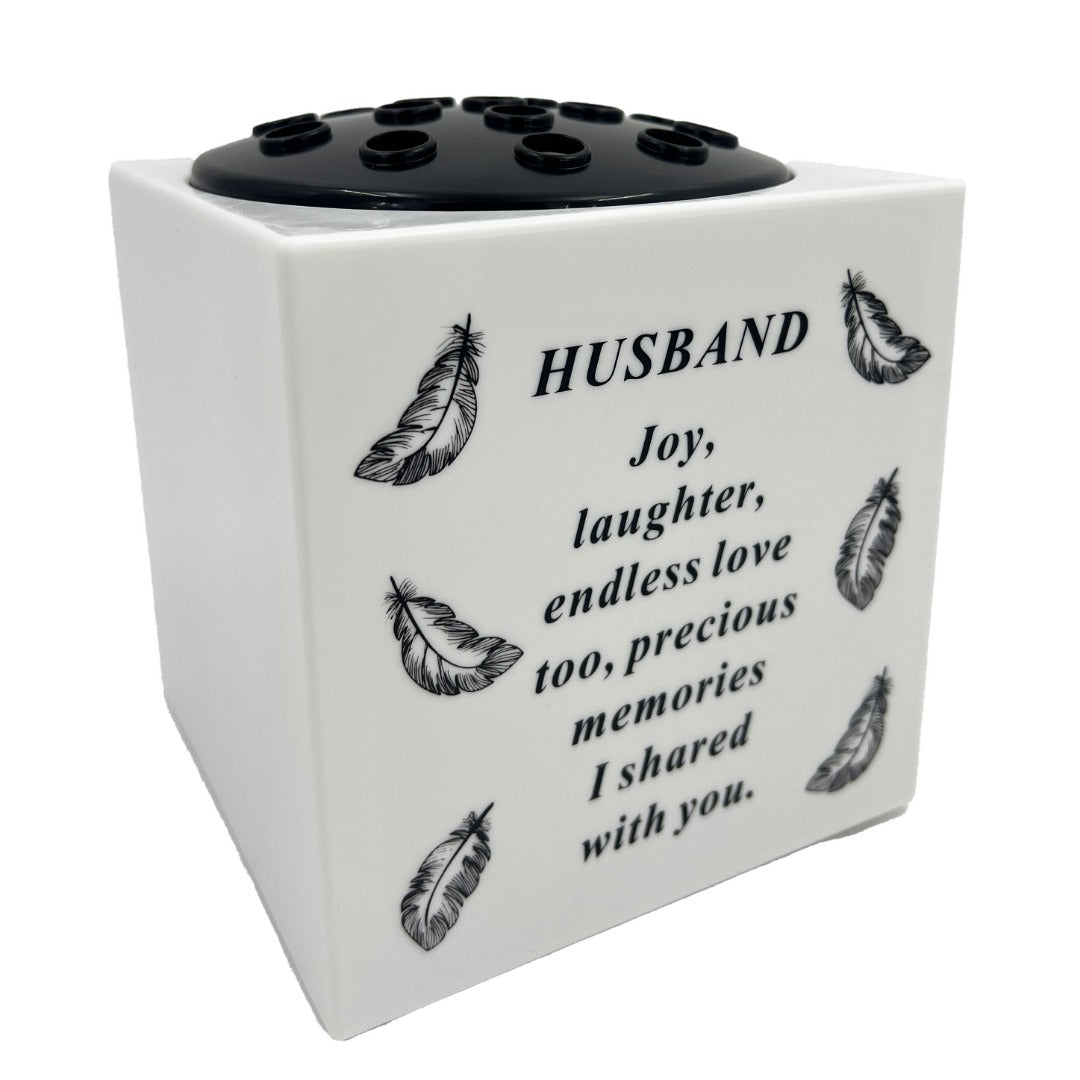 Special Husband Angel Feather Memorial Graveside Flower Vase Container White