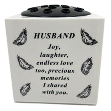 Load image into Gallery viewer, Special Husband Angel Feather Memorial Graveside Flower Vase Container White