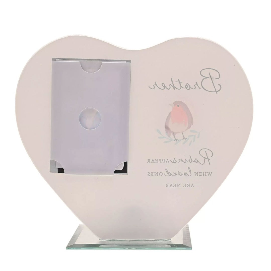 Brother Robin Heart Glass Memorial Remembrance Photo Frame with Tealight Holder