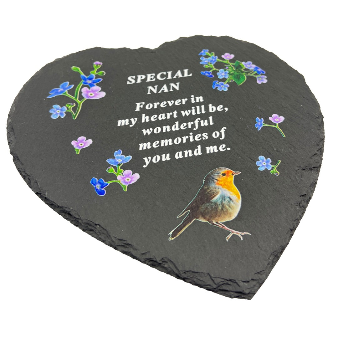 Special Nan Graveside Memorial Robin Slate Love Heart Grave Plaque Stepping Stone Ornament Decoration