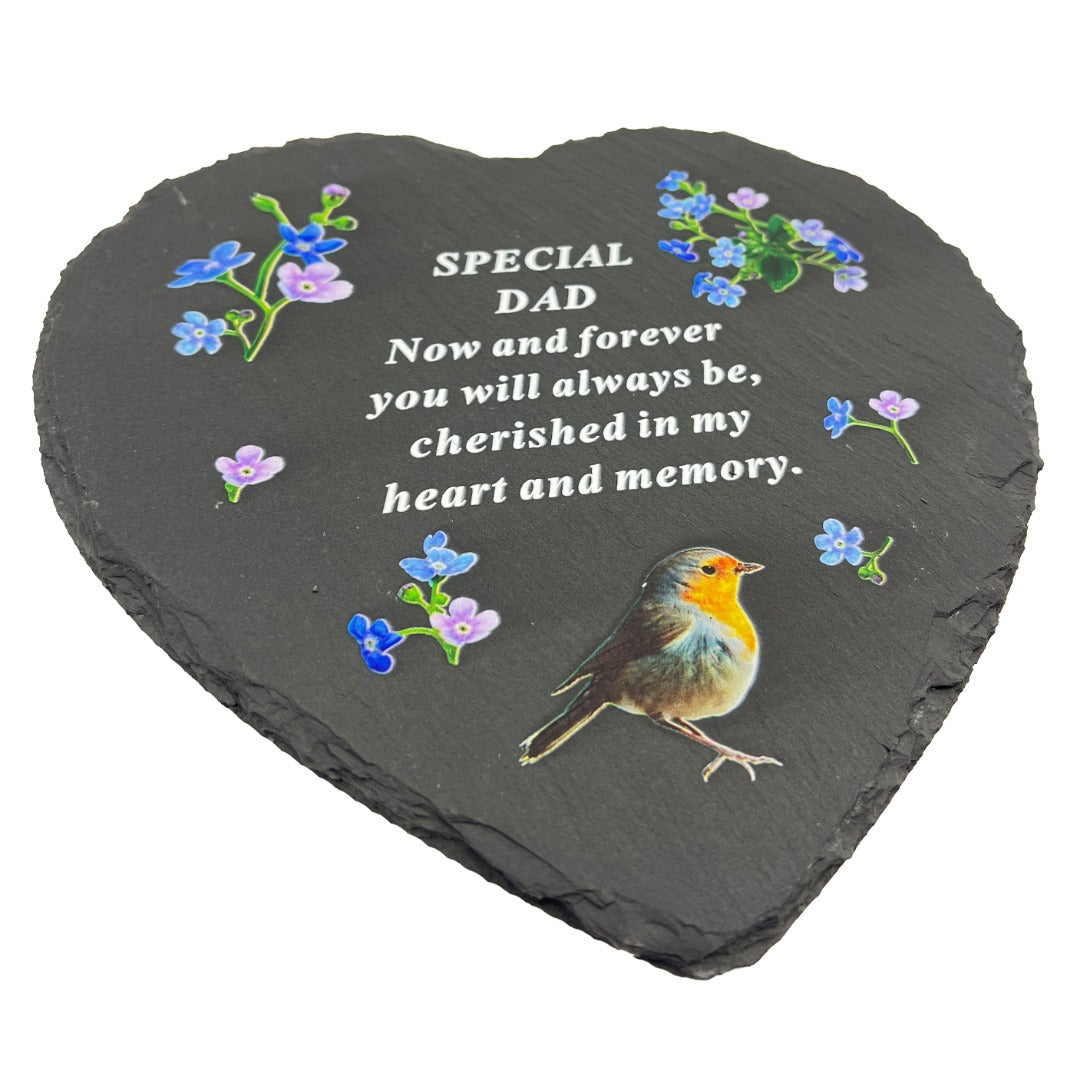 Special Dad Graveside Memorial Robin Slate Love Heart Grave Plaque Stepping Stone Ornament Decoration