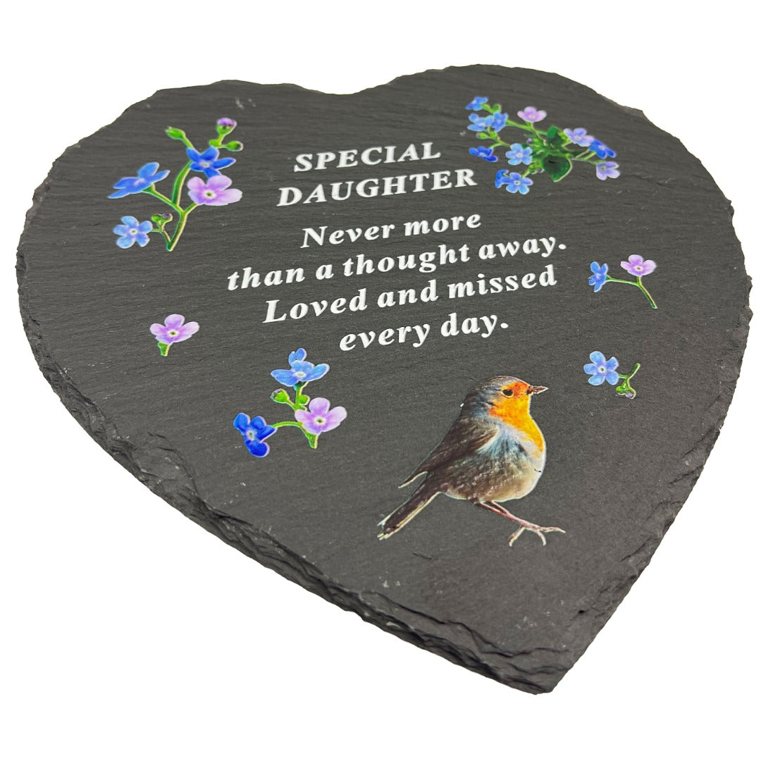 Special Daughter Graveside Memorial Robin Slate Love Heart Grave Plaque Stepping Stone Ornament Decoration