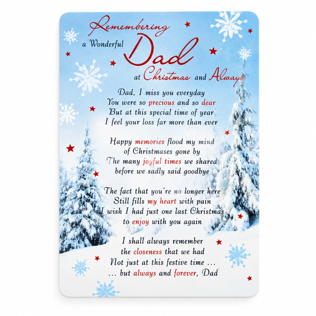 Remembering Dad at Christmas Memorial Card Plastic Coated Outdoor Graveside Card