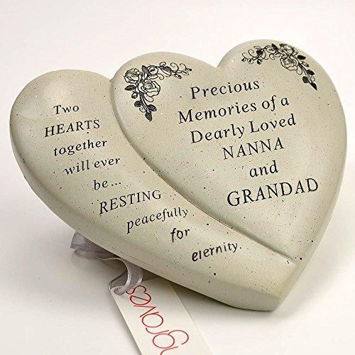 Nanna and Grandad Diamante Flower Double Heart Graveside Memorial Ornament