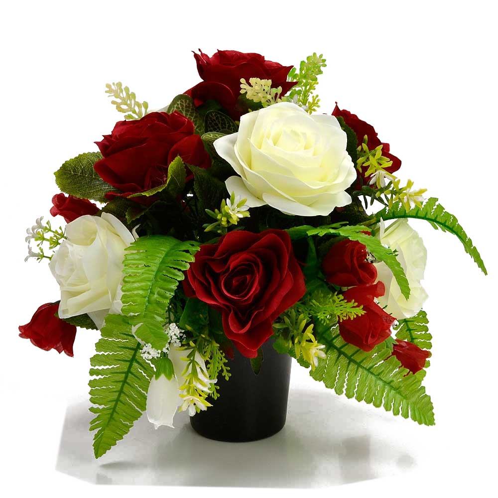Jenson Red & White Rose Artificial Flower Memorial Arrangement