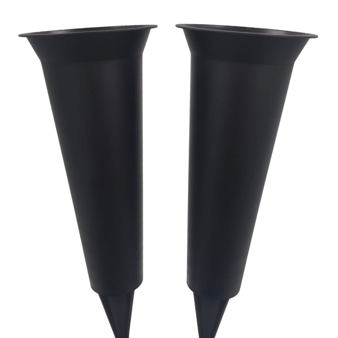 Set of 2 Black Plain Spiked Memorial Grave Flower Vases Holder