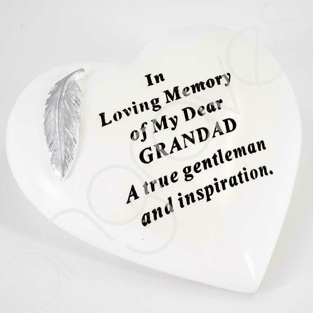 Special Grandad Silver Feather Heart Graveside Memorial Plaque