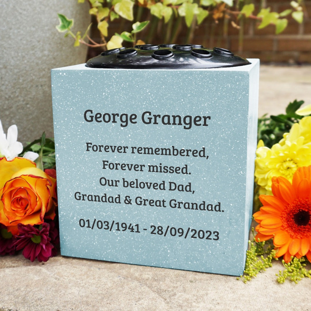 Fully Bespoke Personalised Customised Grey Memorial Grave Side Flower Rose Bowl Vase Pot