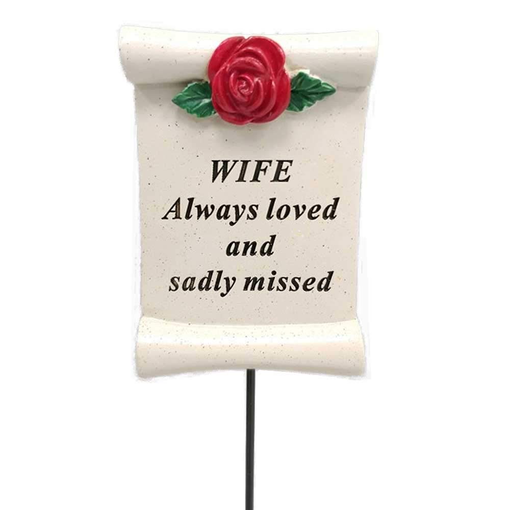 Wife Always Loved Red Rose Scroll Memorial Tribute Stick