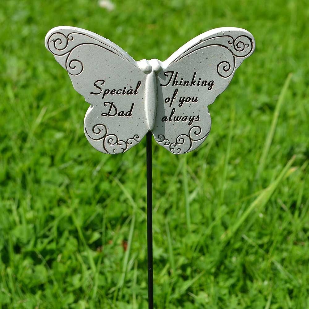 Special Dad white butterfly memorial tribute stick