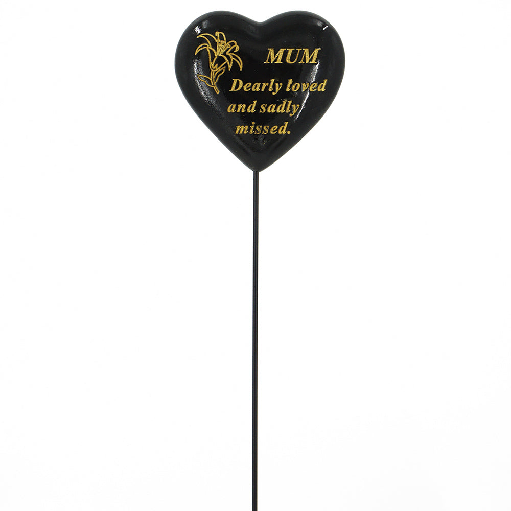 Special Mum Black & Gold Lily Heart Remembrance Stick