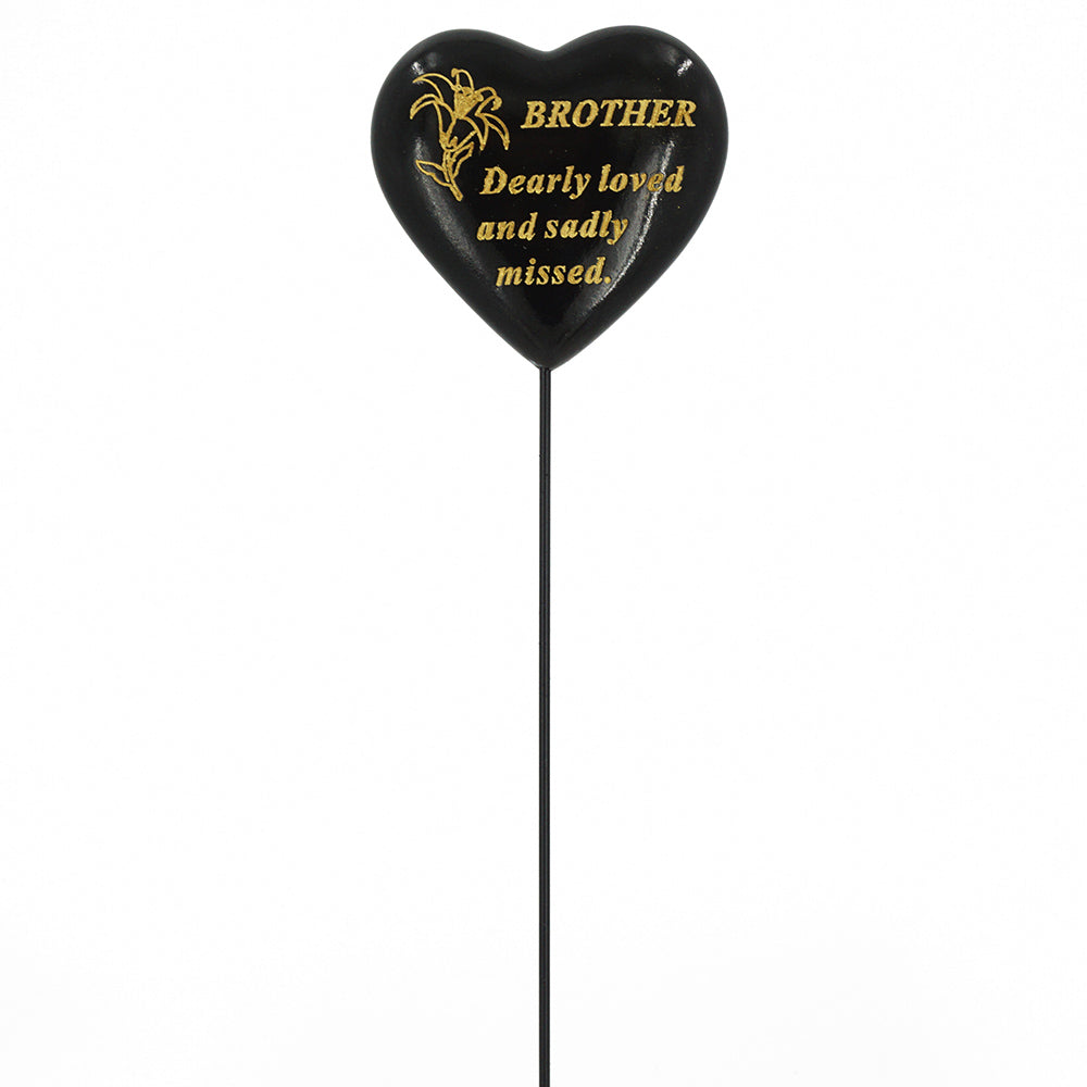 Special Brother Black & Gold Lily Heart Remembrance Stick