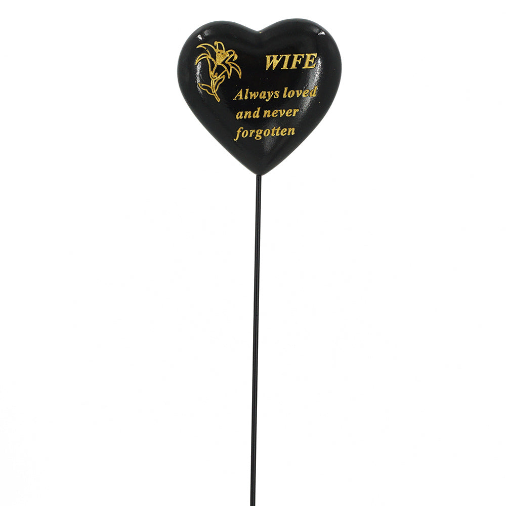 Special Wife Black & Gold Lily Heart Remembrance Stick