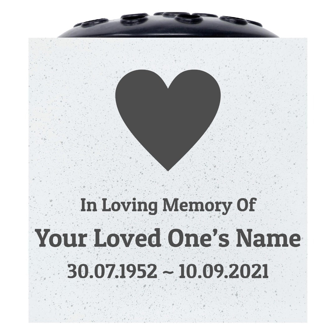 Heart design 1 In Loving Memory personalised engraved vase