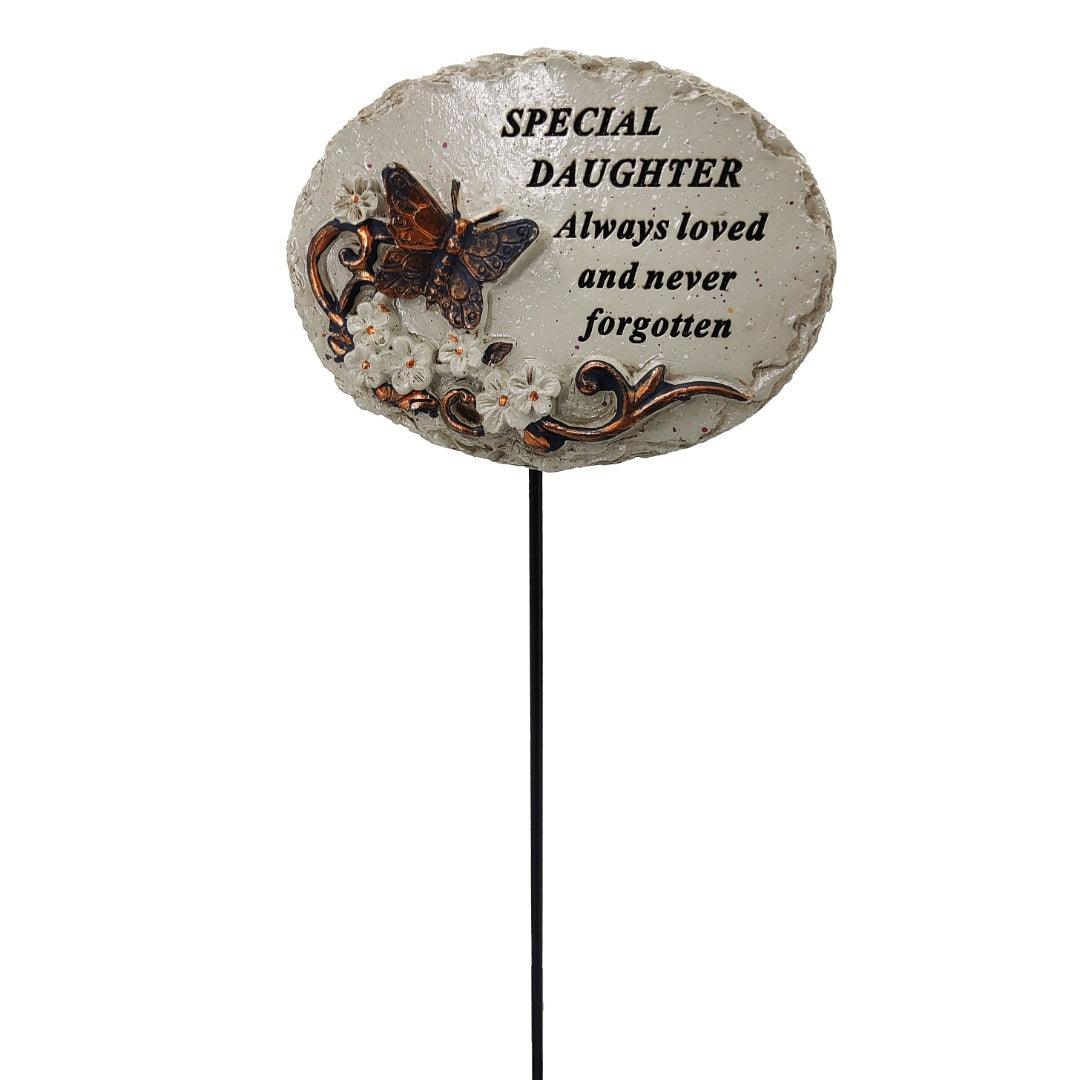 Special Daughter gold butterfly memorial tribute stick