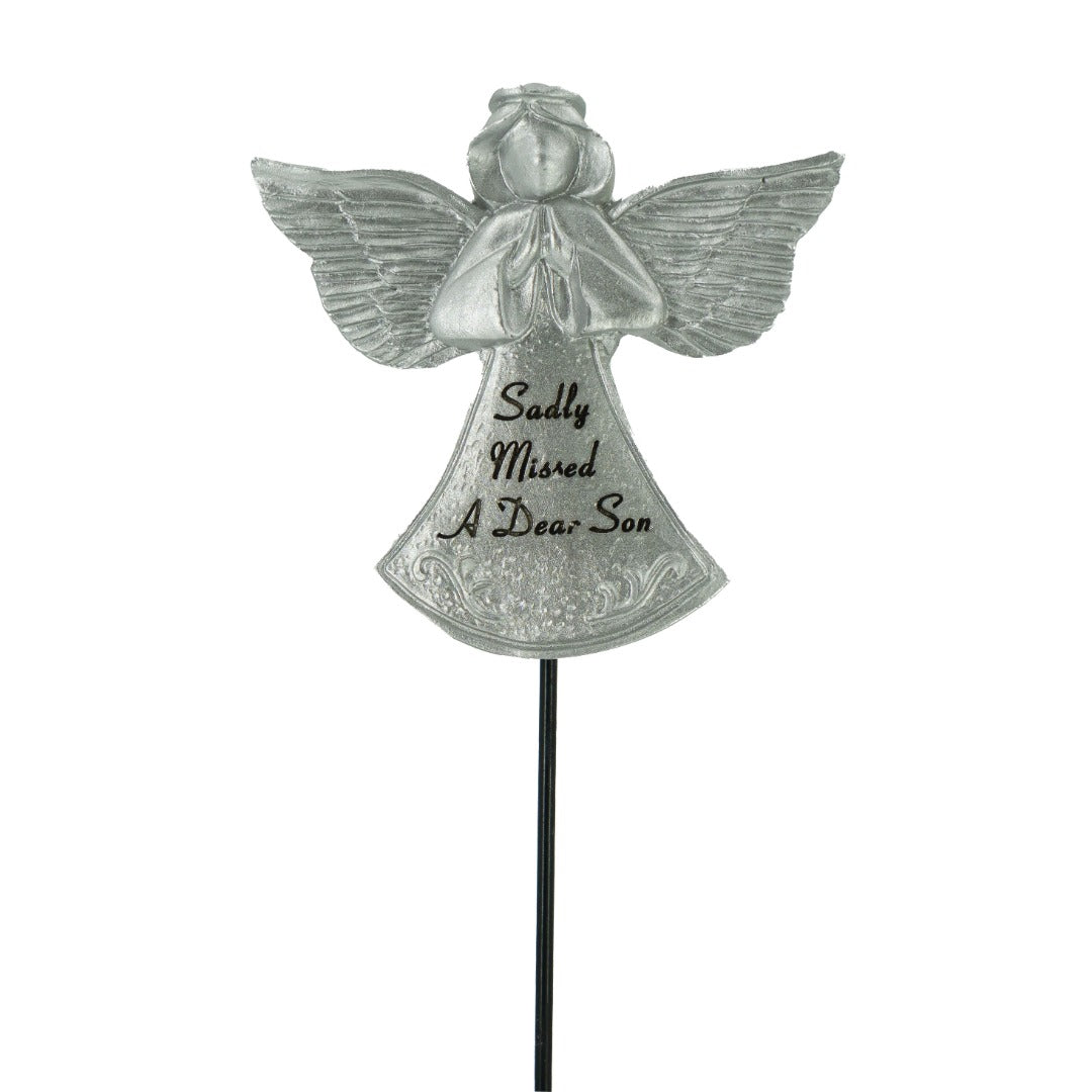 Sadly Missed Son Silver Guardian Angel Memorial Tribute Stick