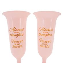 Load image into Gallery viewer, Set of 2 Pink and Gold Forever in Our Hearts Fluted Spiked Memorial Grave Flower Vases