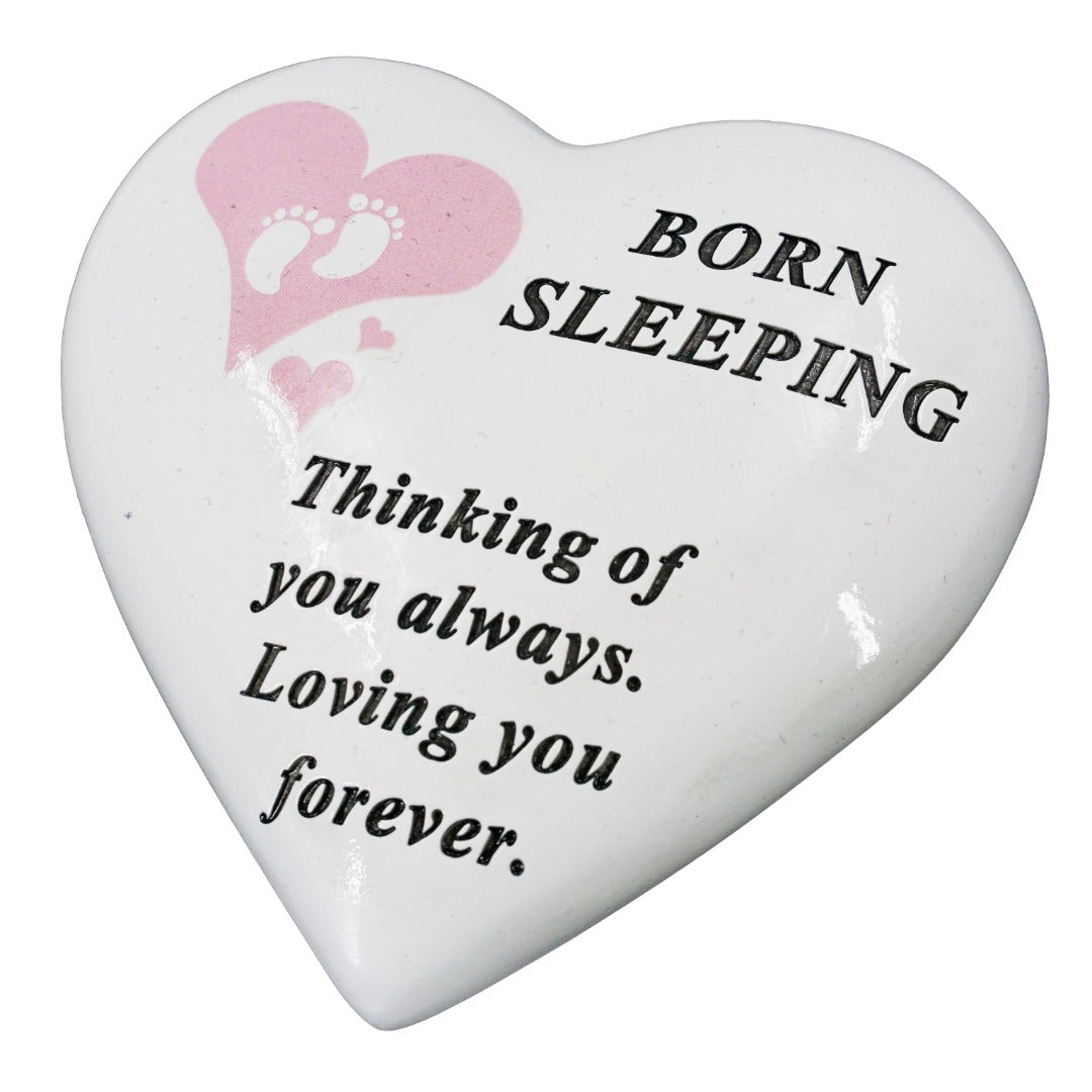 Born Sleeping Pink Little Girl Baby Memorial Graveside Heart Ornament Plaque