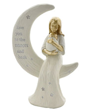 Load image into Gallery viewer, Mother and Baby Love You to the Moon and Back Gold Lady Figure Ornament