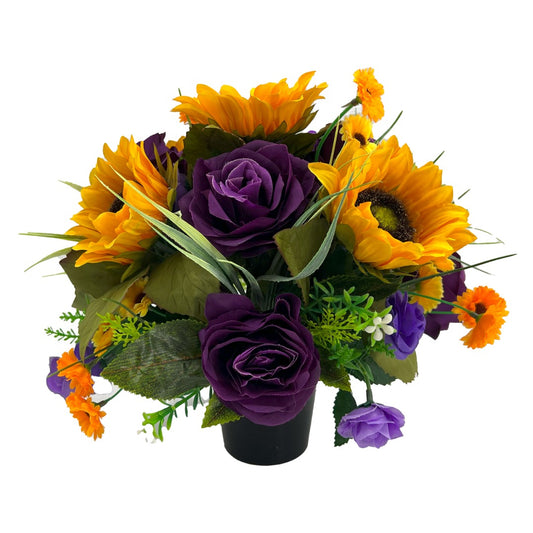Clytie Yellow Sunflower Purple Rose Artificial Flower Memorial Arrangement