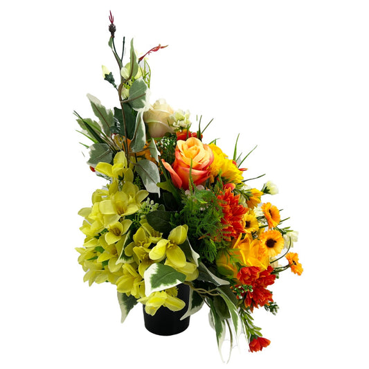 Hailey Large Orange Rose Daisy Artificial Flower Memorial Arrangement